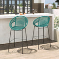Teal Faux Wicker Outdoor Bar Stool Set of 2 P4344