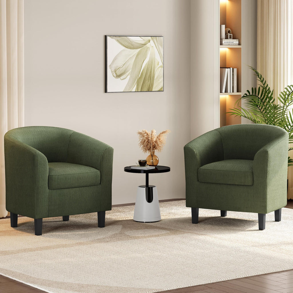 Corduroy Barrel Armchairs Set of 2 Dark Green A8031