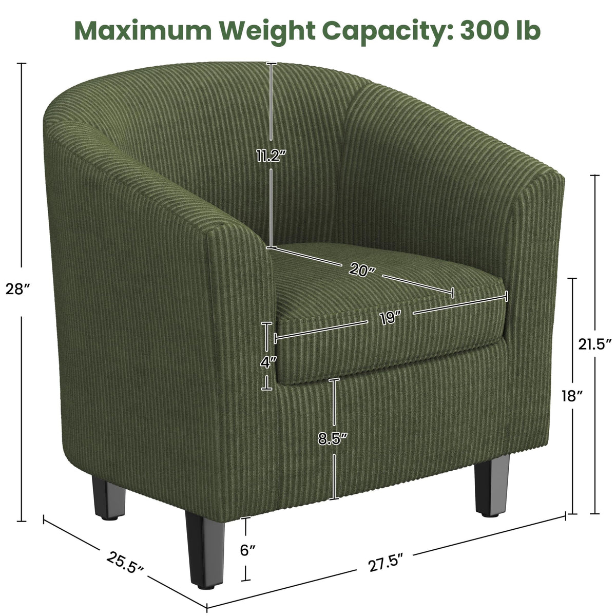 Corduroy Barrel Armchairs Set of 2 Dark Green A8031