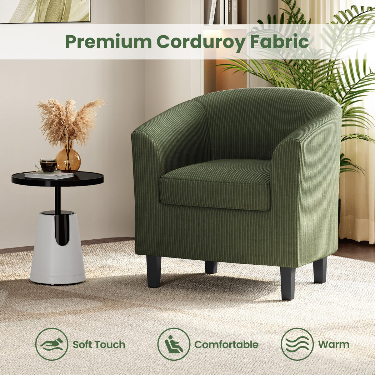 Corduroy Barrel Armchairs Set of 2 Dark Green A8031