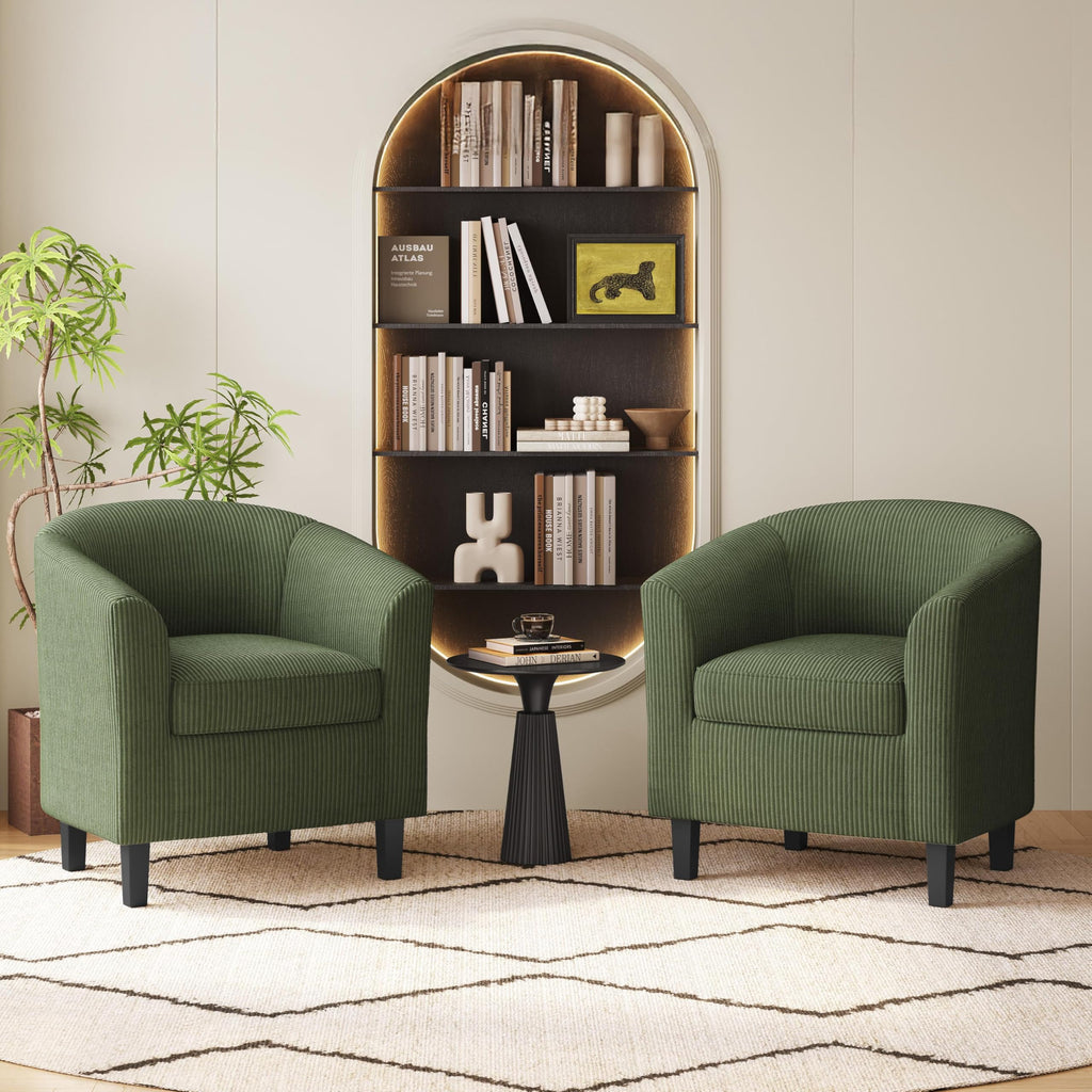 Corduroy Barrel Armchairs Set of 2 Dark Green A8031